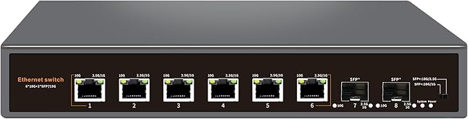 8-Port 10G Unmanaged Ethernet Switch, 6×10G Base-T & 2×10G SFP+ Uplink by Davuaz