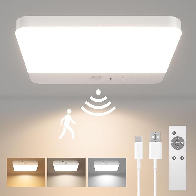 FULEN Motion Sensor Ceiling Light Fixture, Cordless Closet Light Battery by FULEN