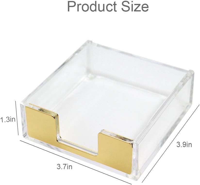 MultiBey Sticky Notes Memo Pad Holder Dispenser Rose Gold with Clear Desk Supplies Organizer Accessories for Office Home Schools (Gold)