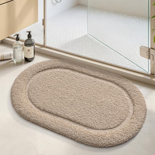 Color&Geometry Oval Beige Bathroom Rugs 42x24, Extra Soft Absorbent Microfiber - Image 5
