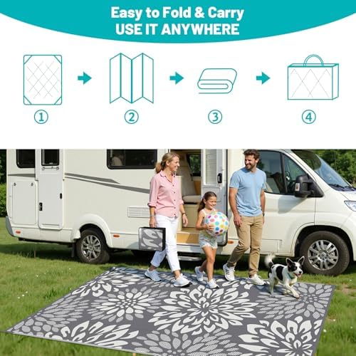 HEBE Waterproof Outdoor Rug 6'x9', Floral Reversible Plastic Patio Rug - Image 5