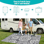 HEBE Waterproof Outdoor Rug 6'x9', Floral Reversible Plastic Patio Rug - Image 5