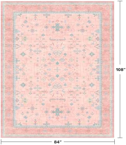 Washable Pink and Blue 7x9 Boho Rugs - Image 2