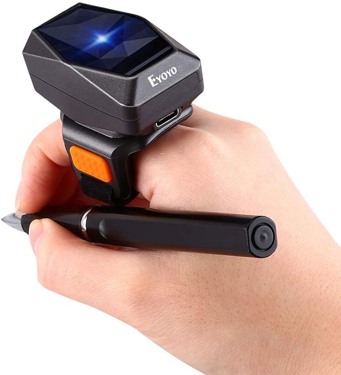 Eyoyo 2D Finger Ring Barcode Scanner, Mini Wearable 3-in-1 USB Wired & 2.4G by Eyoyo