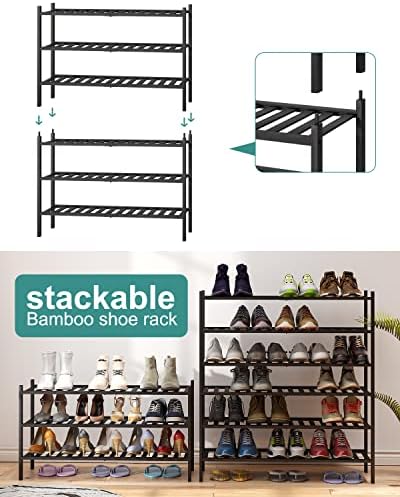 viewcare 3-Tier Long Black Shoe Rack, Bamboo Wood Shoe Rack - Image 6