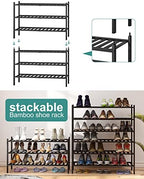 viewcare 3-Tier Long Black Shoe Rack, Bamboo Wood Shoe Rack - Image 6