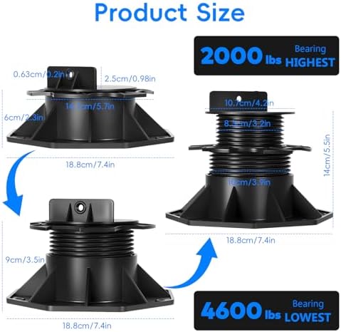 Deck Support Base, 20 Pack Adjustable Deck Support Pedestal - Image 2