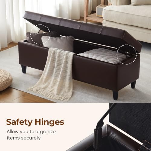 51" Storage Bench, Leather Tufted Storage Ottoman Bench - Image 6