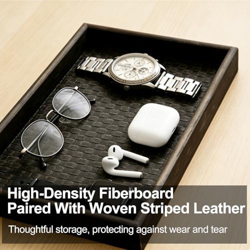 Wooden Valet Tray with Leather Base - Image 4