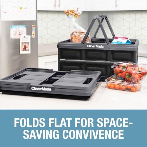 CleverMade Collapsible Shopping Basket, 32L Storage Crate, 3 Pack - Image 3