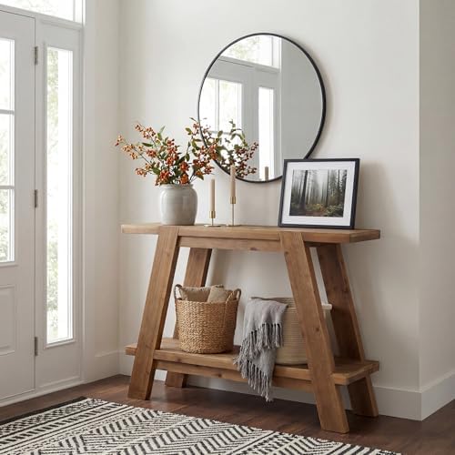 43.3" Solid Wood Entryway Table, 2-Tier Farmhouse Console Table - Image 5