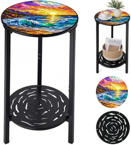 2-Tier Metal Round Side Table Accent Coffee Tables Small Space Corner Plant by Unknown