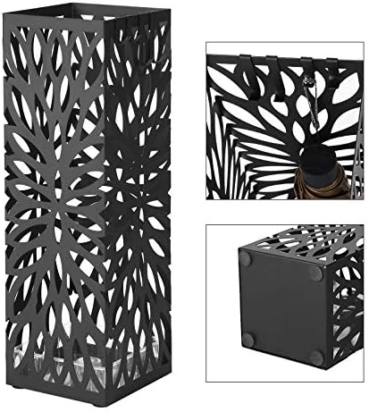 SONGMICS Umbrella Stand, Steel Square, Detachable Drip Tray, 4 Hooks - Image 7