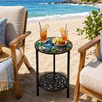 2-Tier Metal Round Side Table Accent Coffee Tables Small Space Corner Plant - Image 2