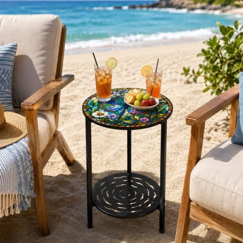 2-Tier Metal Round Side Table Accent Coffee Tables Small Space Corner Plant - Image 2