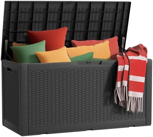 100 Gallon Waterproof Outdoor Storage Box, UV Resistant Resin Deck Box Perfect by KFY
