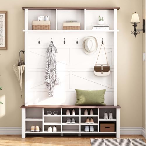 4-in-1 Hall Tree with Storage Bench Shoe Organizer/ Shelves by HRVEOCEI