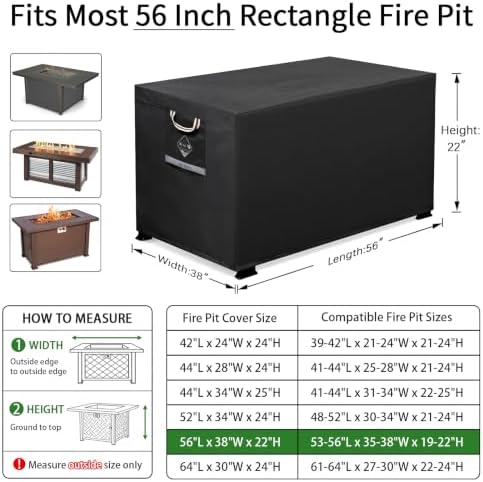QH.HOME Fire Pit Cover Rectangular 56", 600D Heavy Duty 100% Waterproof - Image 2