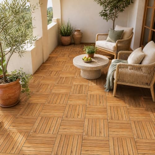 Goplus 27-Pack Acacia Wood Interlocking Deck Tiles - Image 2