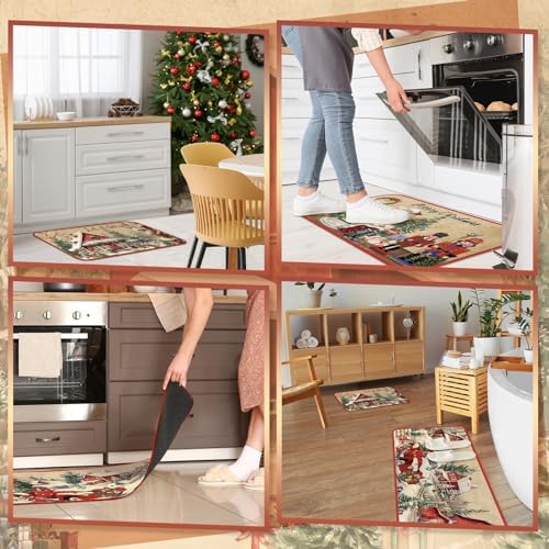 SATINIOR 3 Pcs Vintage Christmas Kitchen Rug and Mat Set Non Slip Floor Mat - Image 5