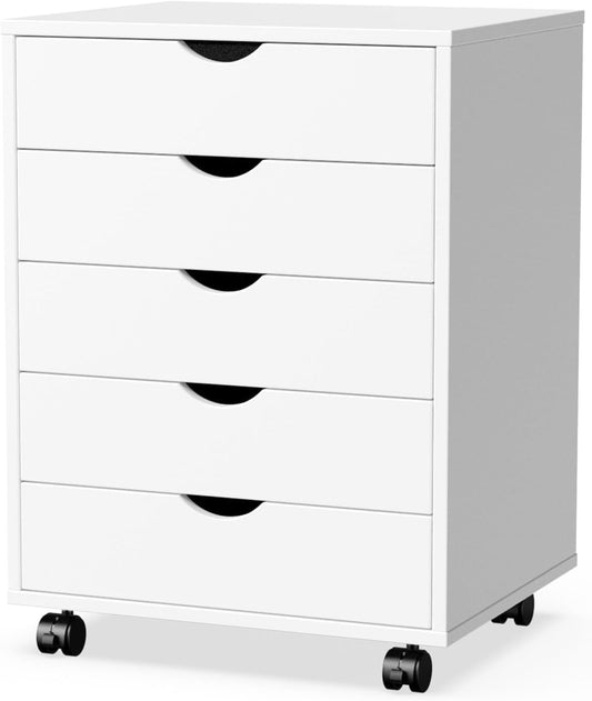5 Drawer Chest, Dressers Storage Cabinets Wooden Dresser Mobile Cabinet with Wheels Room Organizer, Small Drawers Wood Organization Furniture for Office, Home