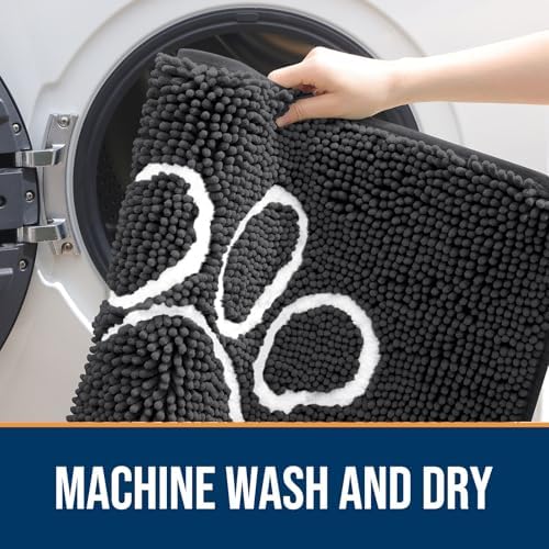 OLANLY Dog Door Mat for Muddy Paws 70x35, Paw Print Design Chenille Mud Mat - Image 5