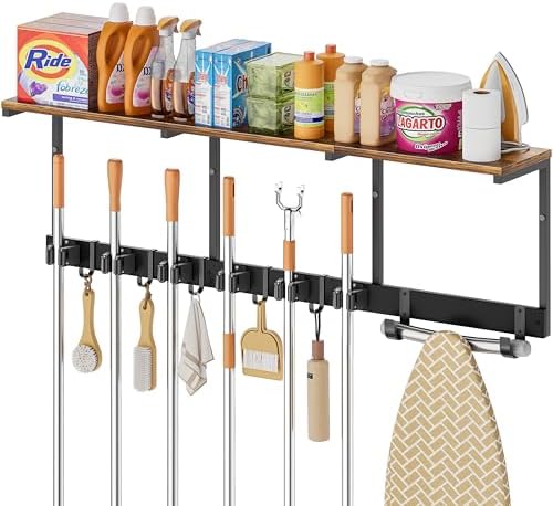 Broom Holder Wall Mount with Cleaning Supplies Organizer, Laundry Room by Olakee