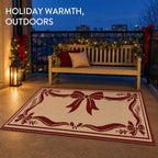 3x5 Ft Christmas Ribbon Bow Reversible Plastic Straw Outdoor Rug - Image 4