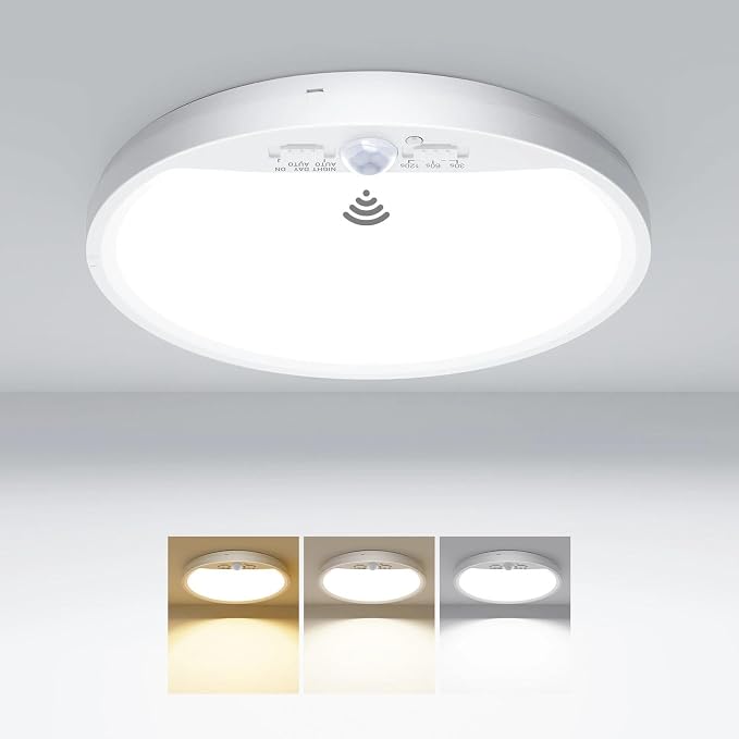 hepside Motion Sensor Ceiling Light Wired, 3000K/4000K/6500K LED Flush Mount by Hepside