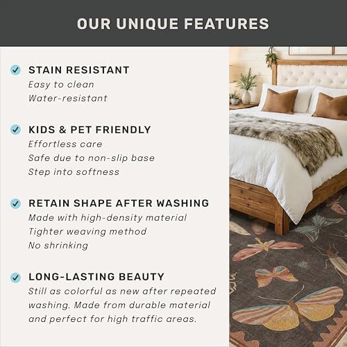Boho Brown Round Rug 5ft, Soft Washable Throw Carpet - Image 6