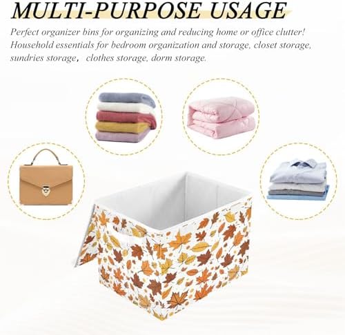 Bolaz Storage Bins with Lids and Handles, Maple Leaf Pattern Storage Box Basket - Image 7