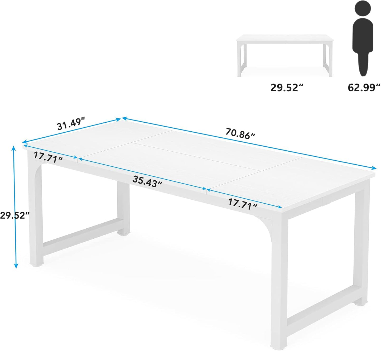 Tribesigns 70.8”Executive Desk, Large Office Computer Desk with Thicken Frame, Modern Simple Workstation Business Furniture for Home Office, White