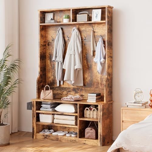 Aiho Hall Tree with Bench and Shoe Storage, 5-in-1 Entryway Bench with Coat Rack - Image 6