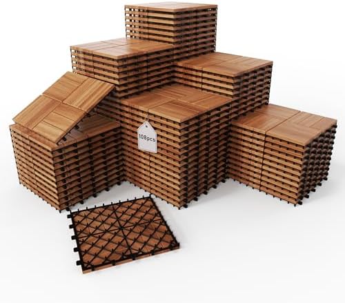 Solid Gold Acacia Wood Interlocking Deck Tiles by XINONE