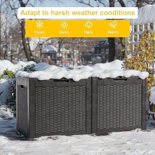 PatioZen 31 Gallon Wicker Pattern Resin Deck Box, Lockable Patio Outdoor - Image 6