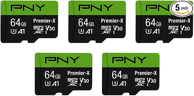 PNY 64GB Premier-X Class 10 U3 V30 microSDXC Flash Memory Card 5-Pack by PNY