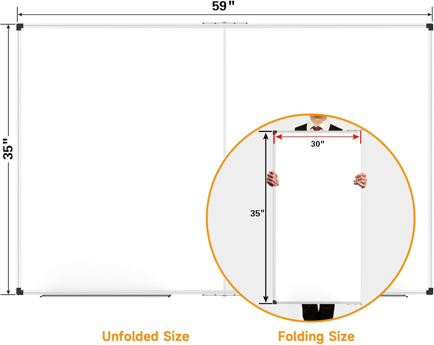 XBoard Magnetic Whiteboard 60 x 36 Inch, Foldable Dry Erase White Board with Aluminium Frame & Marker Tray 5' x 3', Wall Mounted Folding Message Presentation Board