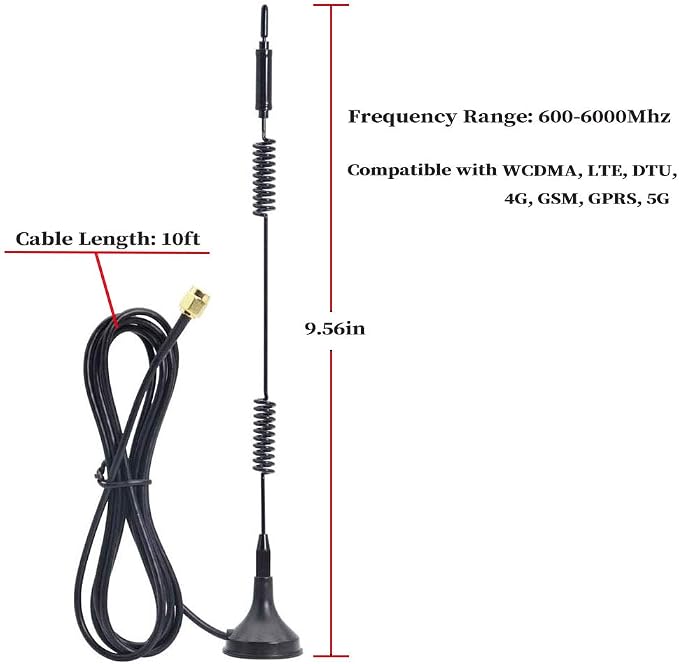 Dual Band WiFi 2.4GHz 5GHz 5.8GHz 12dBi 4g Antenna Magnetic Base SMA Male - Image 3