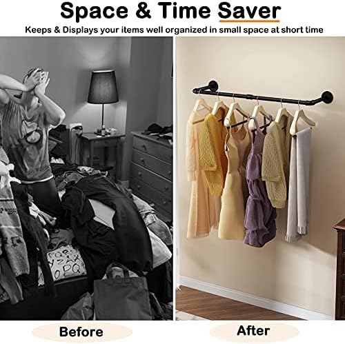 Wall Mounted Clothes Rack 38.4in, Industrial Pipe Wall Mount Clothing Rack - Image 4