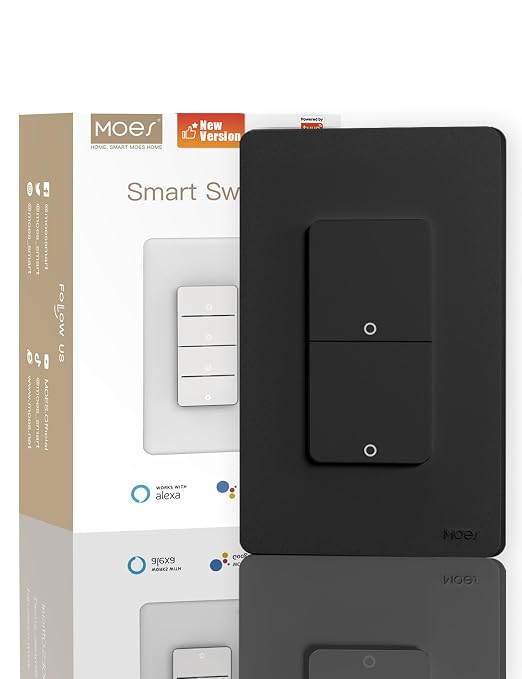 MOES Smart Double Light Switches, 2nd Generation Wi-Fi 2 Gang Single Pole Switch by MOES