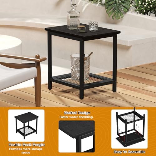 2-Tier Outdoor Side Table with Storage, Weather Resistant Patio End Table - Image 4