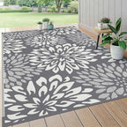 HEBE Waterproof Outdoor Rug 6'x9', Floral Reversible Plastic Patio Rug by HEBE