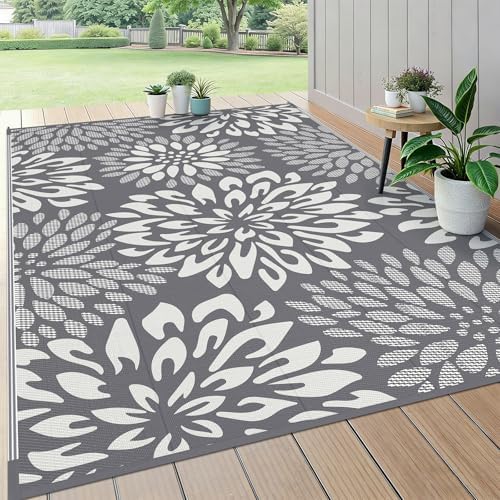 HEBE Waterproof Outdoor Rug 6'x9', Floral Reversible Plastic Patio Rug by HEBE