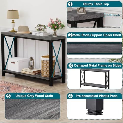 BON AUGURE Console Table with 2 Shelf, 47In Narrow Entryway Table - Image 4