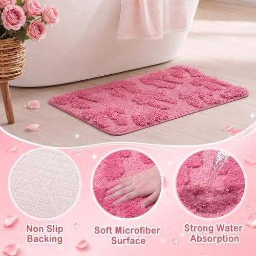 1 Pcs Pink Bow Bathroom Rug, Coquette Non-Slip Mat, 20 x 32 Inch - Image 3