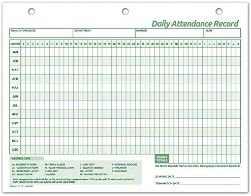 NextDayLabels - Employee Daily Attendance History Records, Letter Size Cards by NextDayLabels