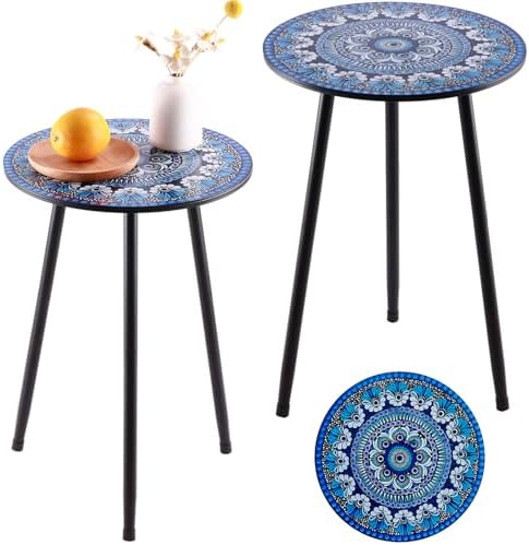 2-Pack Small Mosaic Metal Side Tables Outdoor Patio Round Accent Table Modern by PartyZealot