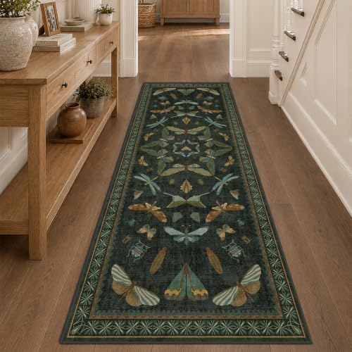 3x8 Dark Green Long Hallway Runner Rug - 8ft Washable Non Skid Wide Runner Rugs by HazoHaus