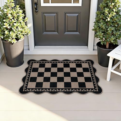 Checkered Easy Jute Entryway Rug, 2x3 Washable Non Slip Kitchen Rug, Indoor - Image 3