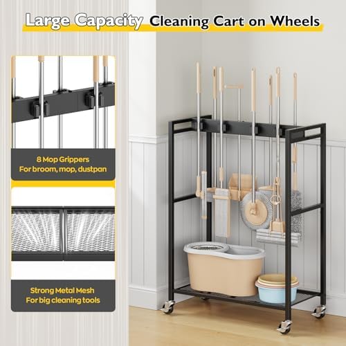 BORISI Broom And Mop Holder, Movable Broom Closet Storage Cabinet, Cleaning Cart - Image 5